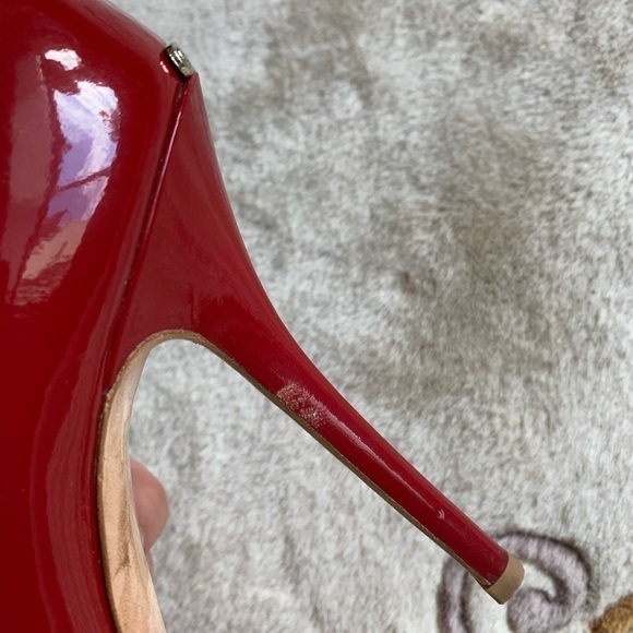Christian DIOR Red Patent Leather Peep Toe Platform Heels Pumps - Picture 14 of 16